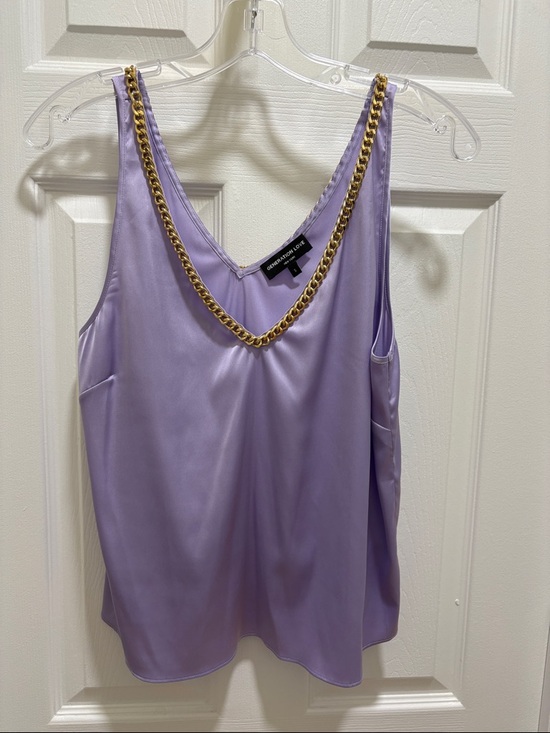 Generation Love Tops - Generation Love Lavender Satin V-Neck Camisole with Gold Chain